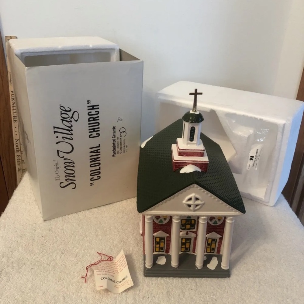 Dept 56 Original Snow Village 1989 Colonial Church For Lighted Christmas Village